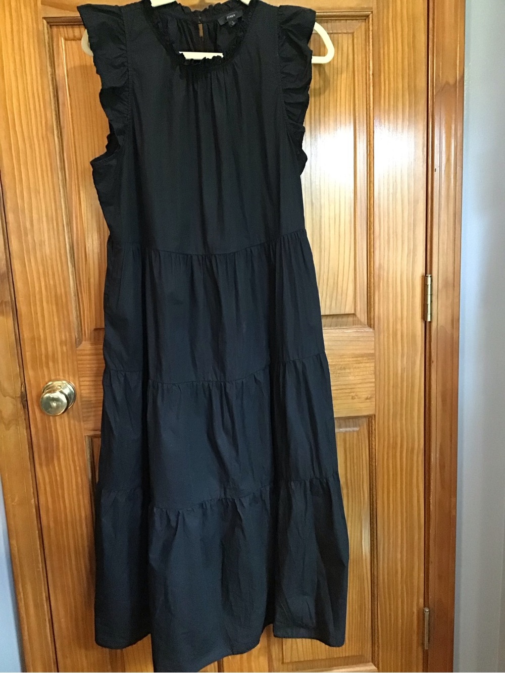 J. Crew Black Ruffle Sleeve Tiered Maxi Dress